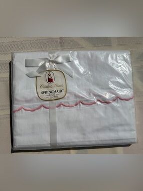 Vintage 1960s Springmaid Cotton Combed Percale Double Sheet Pink Scallop NOS USA